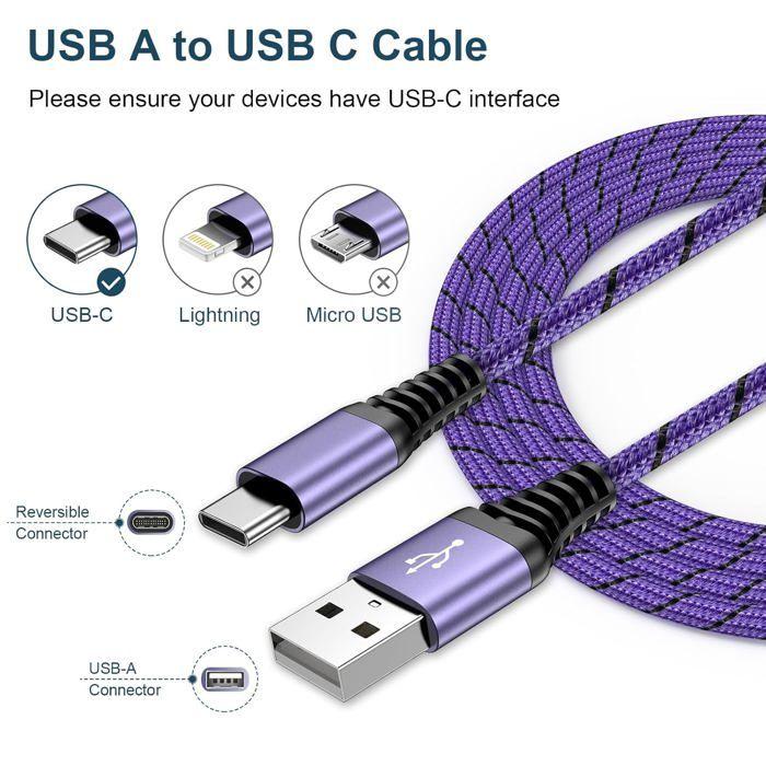 2pcs Câbles De Charge USB C,1,8 M,pour Samsung Galaxy A15/A14/A13/A12/A55/A35/A54/A34/A53/Z Flip 4/Z Flip 3/S24/S23/S21/S20/S10/S9