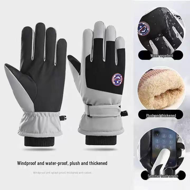 Ветрозащитные водонепроницаемые горнолыжные перчатки для зимней езды на велосипеде, теплые и морозостойкие, с функцией сенсорного экрана и толстой бархатной подкладкой.