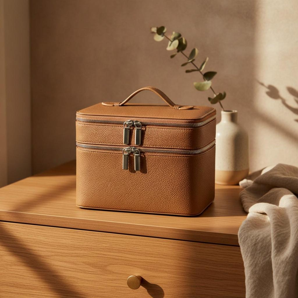Двухъярусный косметический кейс Структурированная двухъярусная сумка для туалетных принадлежностей Компактный