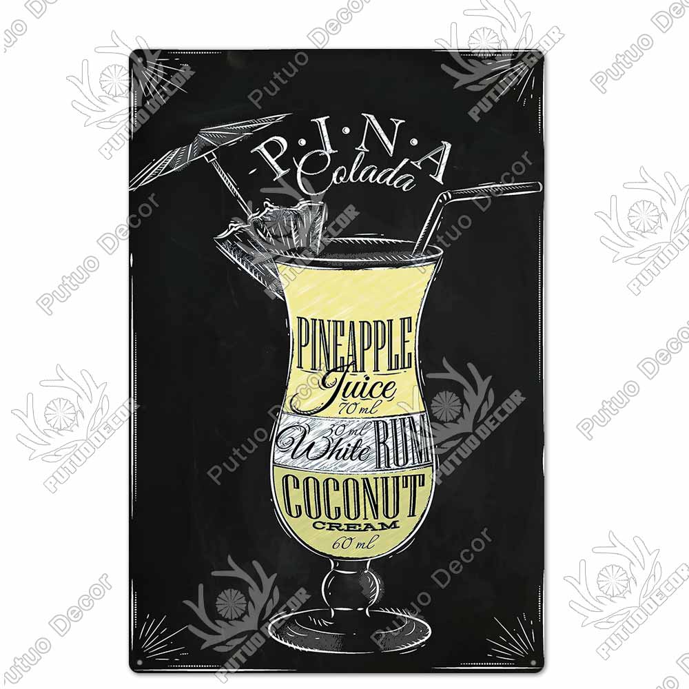 Putuo Decor Cocktail Vintage Metal Sign Tin Sign Decorative Plaque Wall Decor Bar Pub Man Cave Living Room Decoration