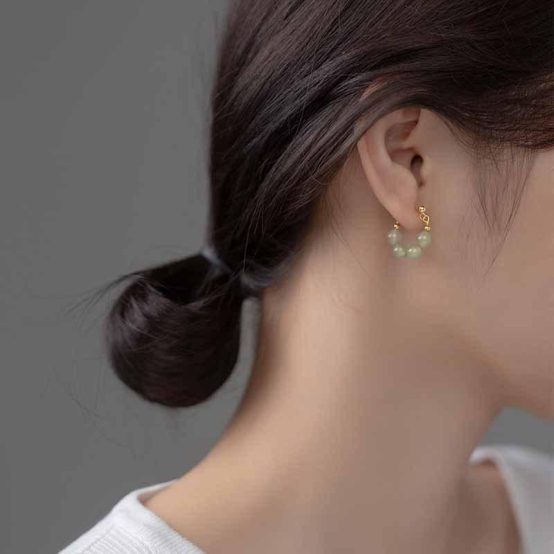 Серьги из нефрита Хэтянь для женщин Девушки Подарок 4 Бусины Золото Штамп 925 Элегантные Женские Украшения Прямая поставка