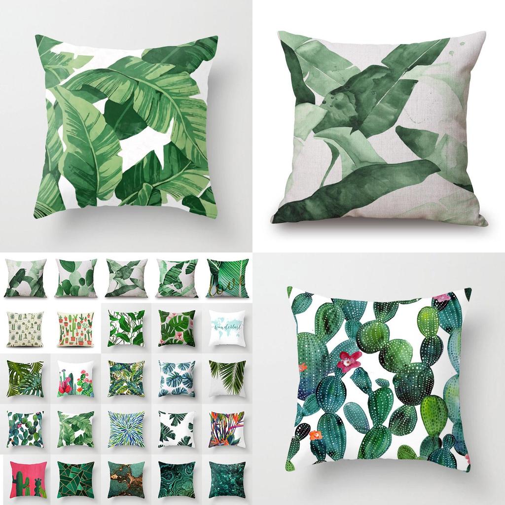 Роскошная хлопково-льняная наволочка с зелеными листьями для декора дивана и автомобиля