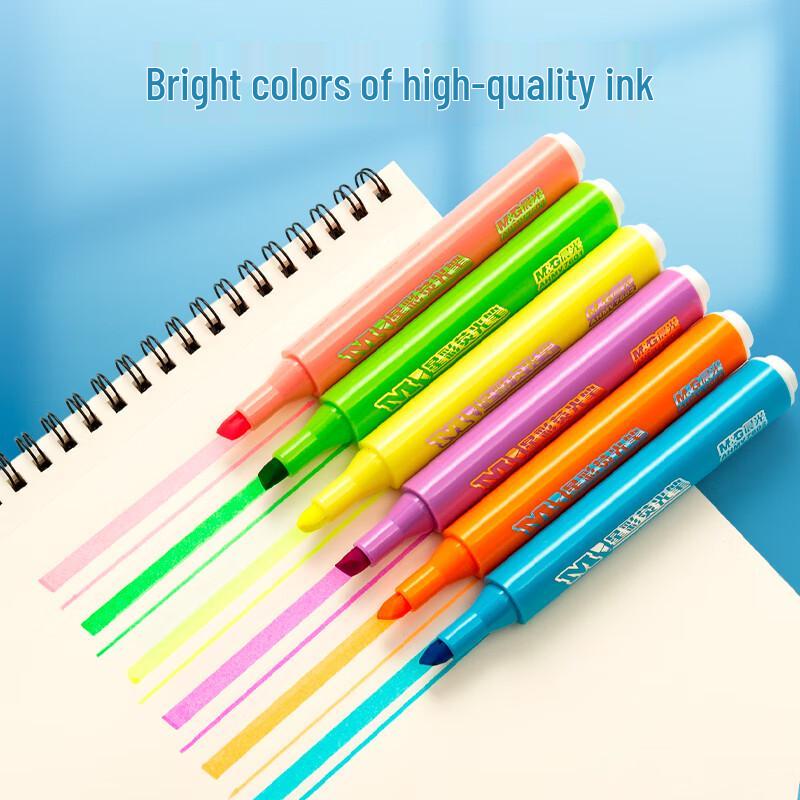 Morning Light Fluorescent Marker Pens, 6/3 Colors, Water-Based Single-Head for Journals and Art (AHMV7602)