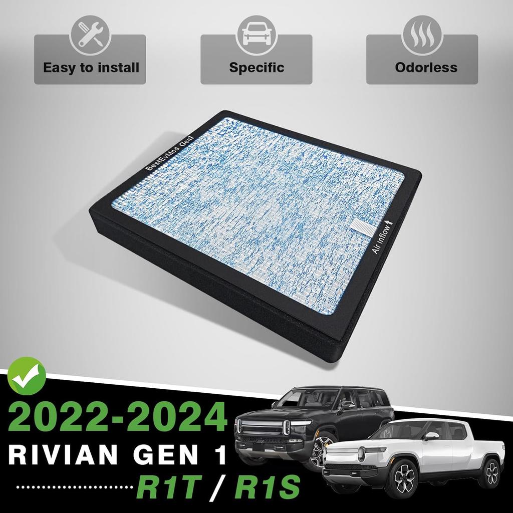 BestEvMod H14 Air Filter Gen1 Compatible With Rivian R1T & R1S 2024 Replacement Air Filter HEPA H14 Activated Carbon Accessories Fit G1 ONLY