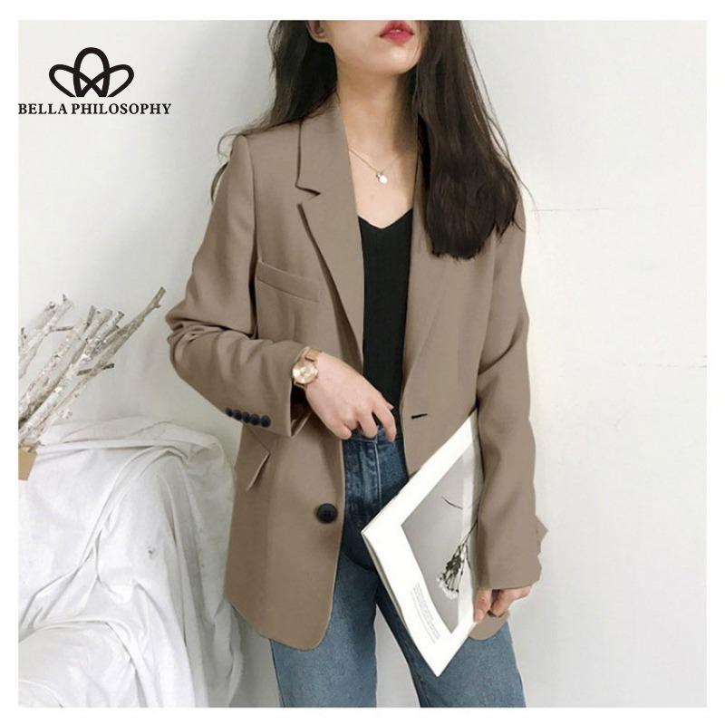 New Spring Autumn Solid Color Simple Blazer Coat Female Korean Style Casual Loose Spring Autumn Blazer