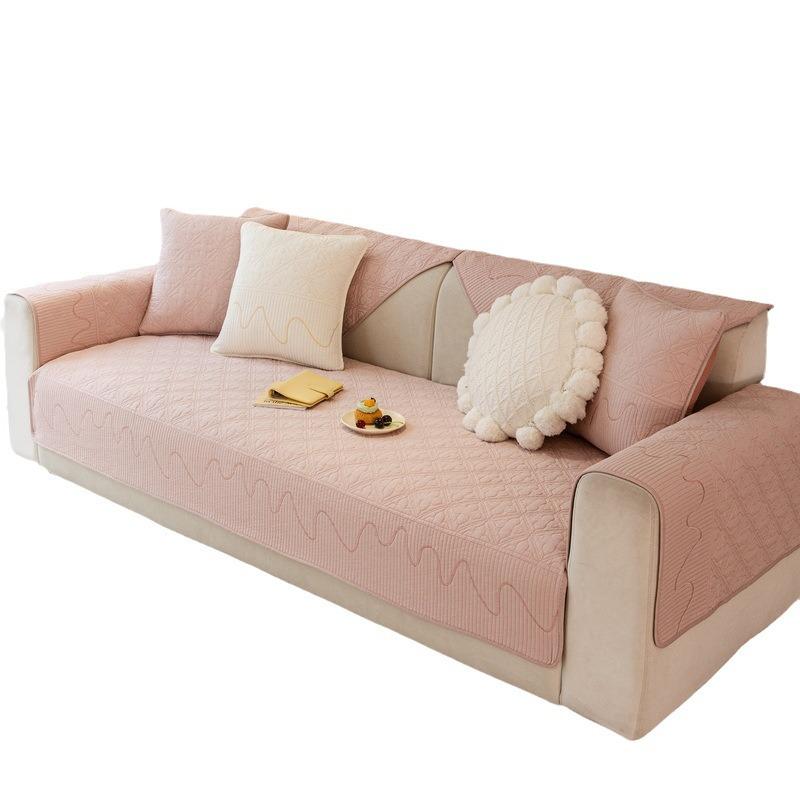 Cream Style Sofa Cushion Line Embroidery Sofa Cover Non-slip Leather Sofa Cushion Pure Cotton Sofa Towel New Style