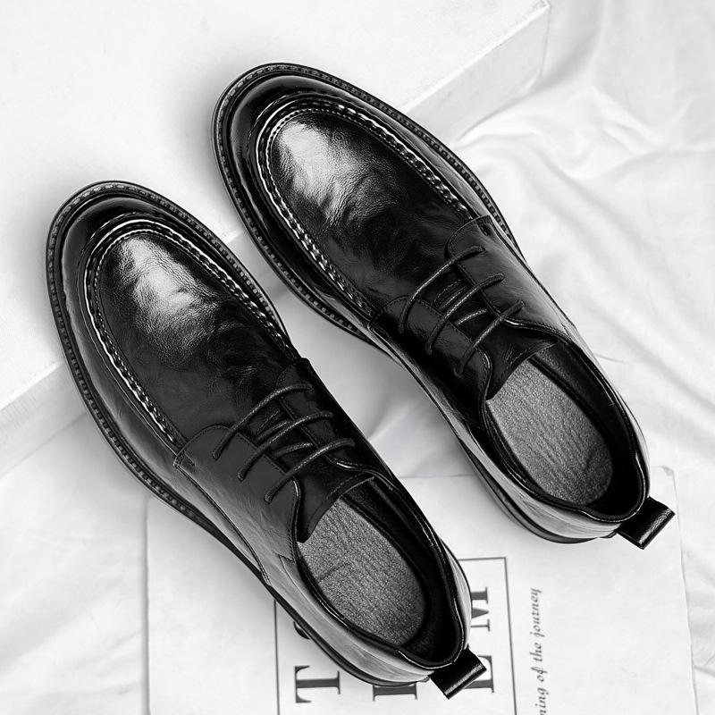 Leather Shoes Men's 2024 British Business Dress Men's Leather Shoes Casual Height Increase 8CM Wedding Groom Shoes
