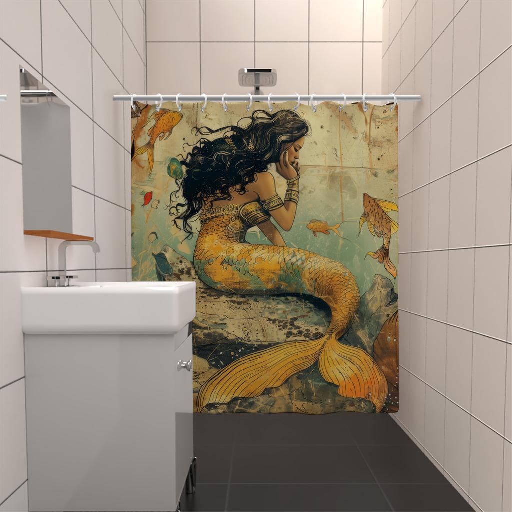 1 шт. Водонепроницаемая шторка для душа с принтом русалки, несколько размеров, защита конфиденциальности с 12 крючками, простая установка