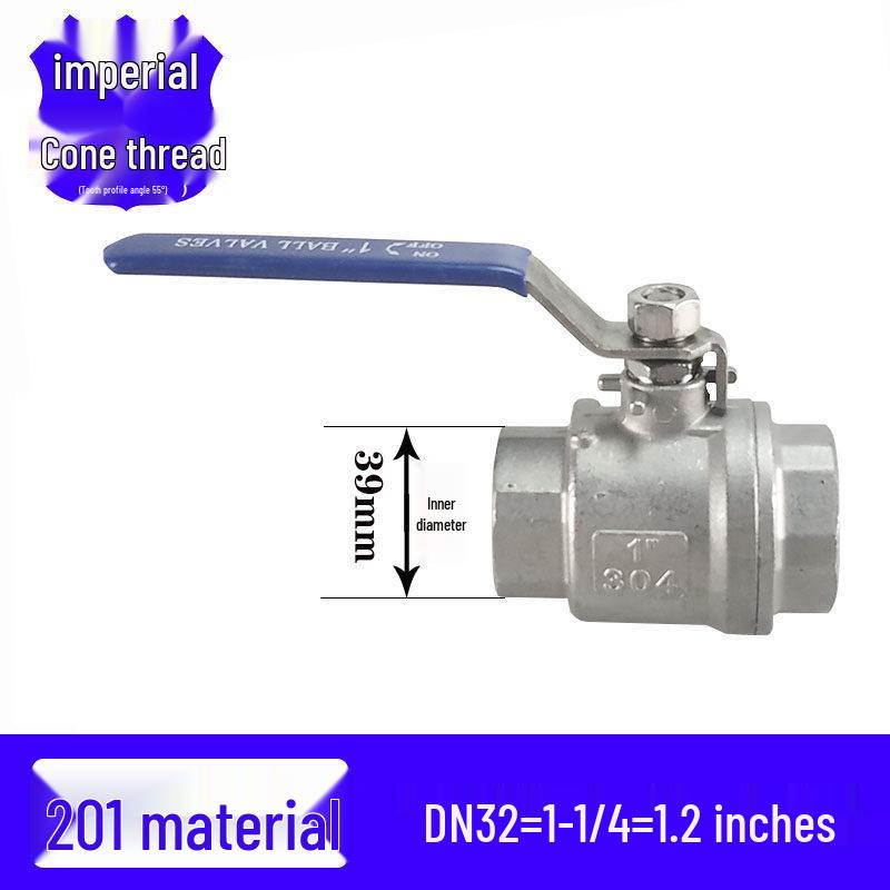 201/304 Stainless Steel Female Thread Ball Valve, Two-Piece, Sizes 1/2", 3/4", 1", 2" (DN15-20)