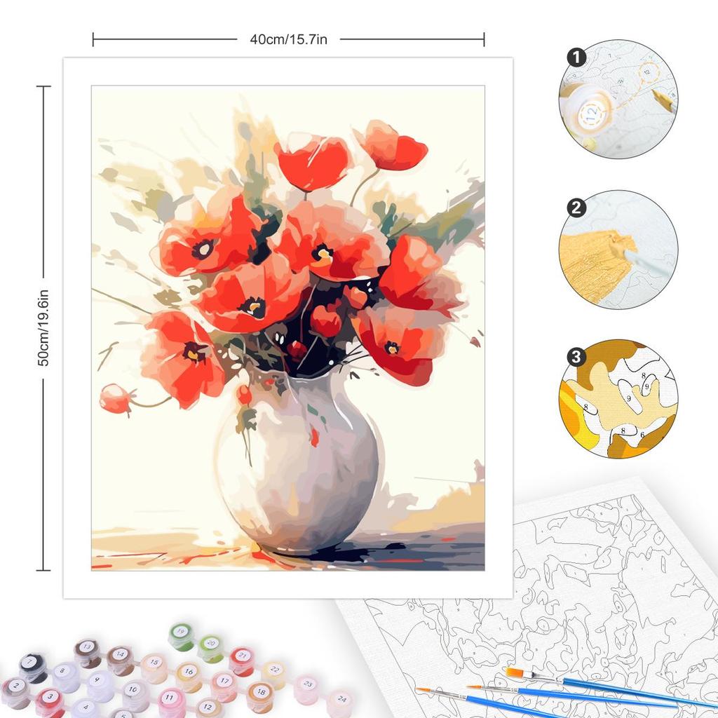 Рамка с красными цветами, наборы для рисования по номерам для взрослых, ваза, акриловая краска на холсте, маркер по номерам для украшения дома, поделки своими руками, 40x50 см