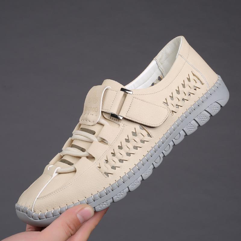 Мужские сандалии Туфли с полыми отверстиями Дышащие Повседневные Кожаные туфли Мужская обувь Кожаные Сандалии на мягкой подошве