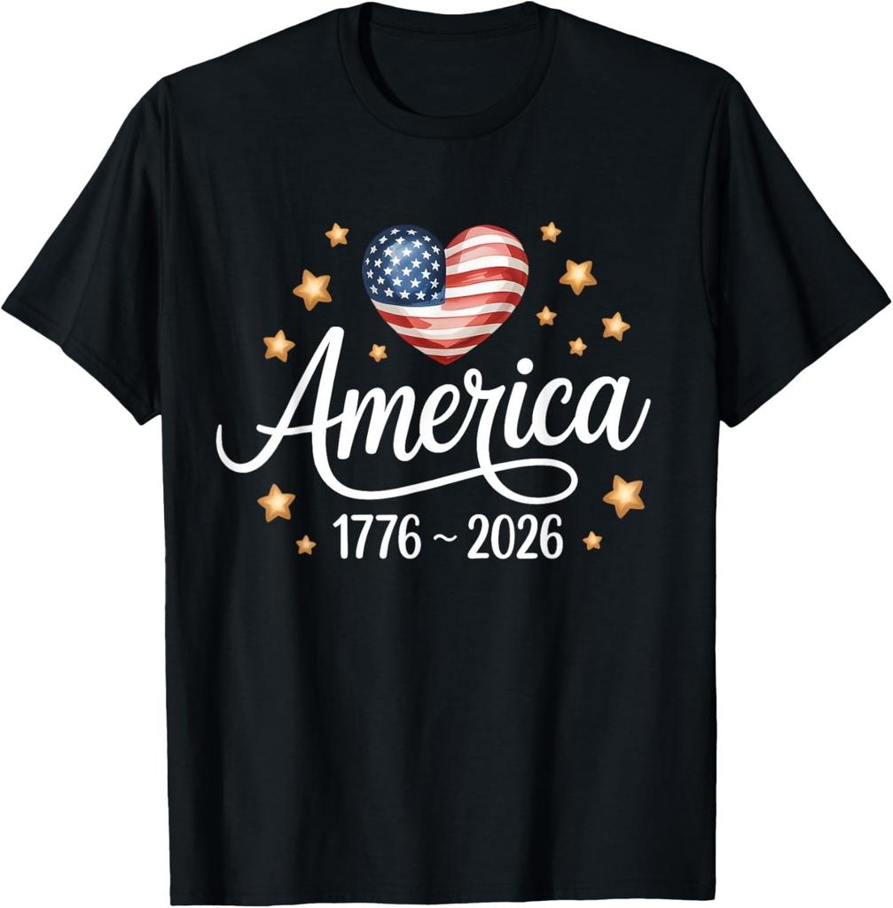 Pretty Flag Heart 1776 2026 July 4th 250th Birthday Gift Unisex T-Shirt