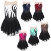 Girls Shiny Rhinestones Ballet Lyrical Dance Dress Color Block Sheer Mesh Splice Dresses Kids Figure Skating Performance Costume