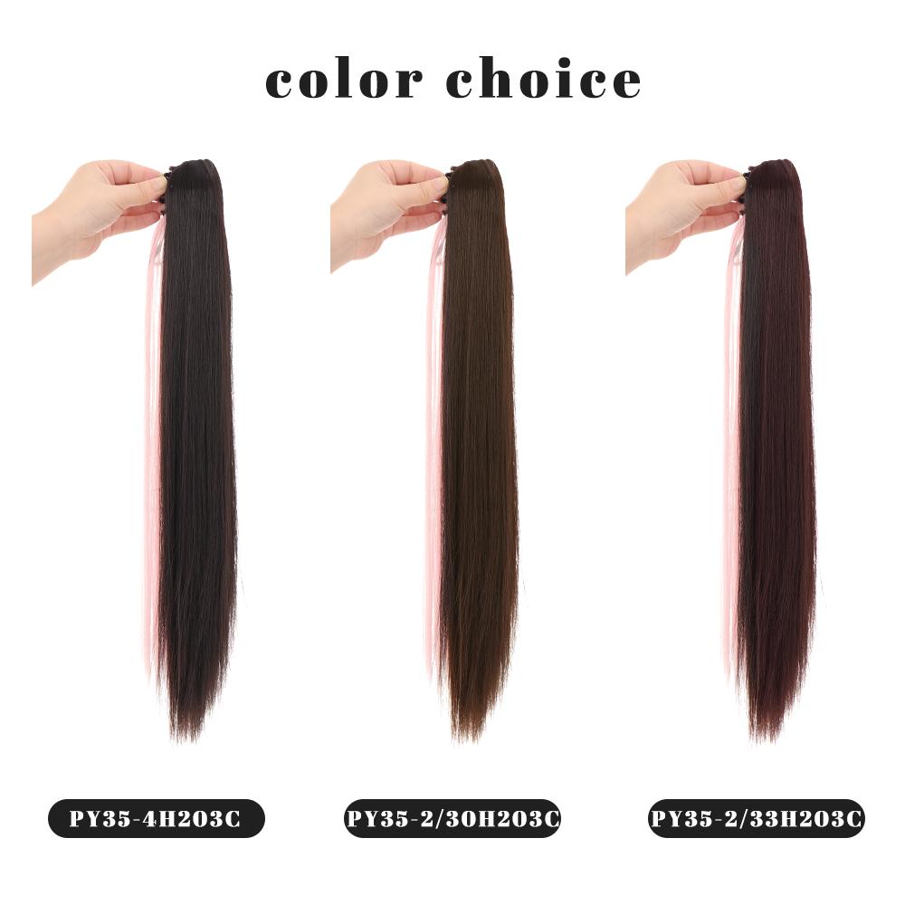 Long Straight Claw Clip Ponytail Brown Black Mixed Pink Synthetic Ponytail Ponytail Wig for Women