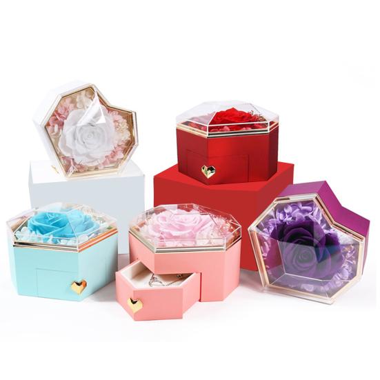 Eternal Rose Necklace Box Gift Acrylic Jewelry Drawer Box Preserved Roses Christmas Jewelry