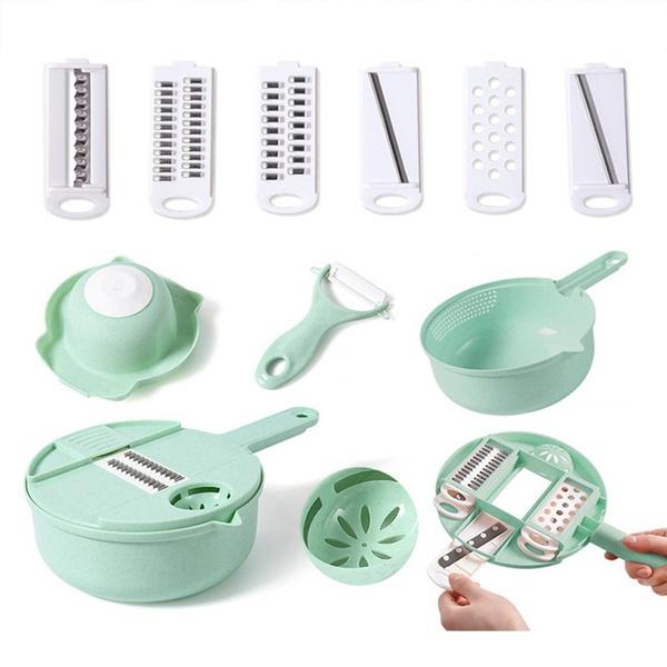 12 шт. Новая многофункциональная ручная овощерезка, картофелерезка, терка, измельчитель, кухонный измельчитель, корзина для слива, пищевое сито