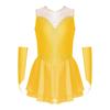 Girls Figure Skating Dress Sleeveless Glittering Rhinestone Keyhole Back with Gloves
