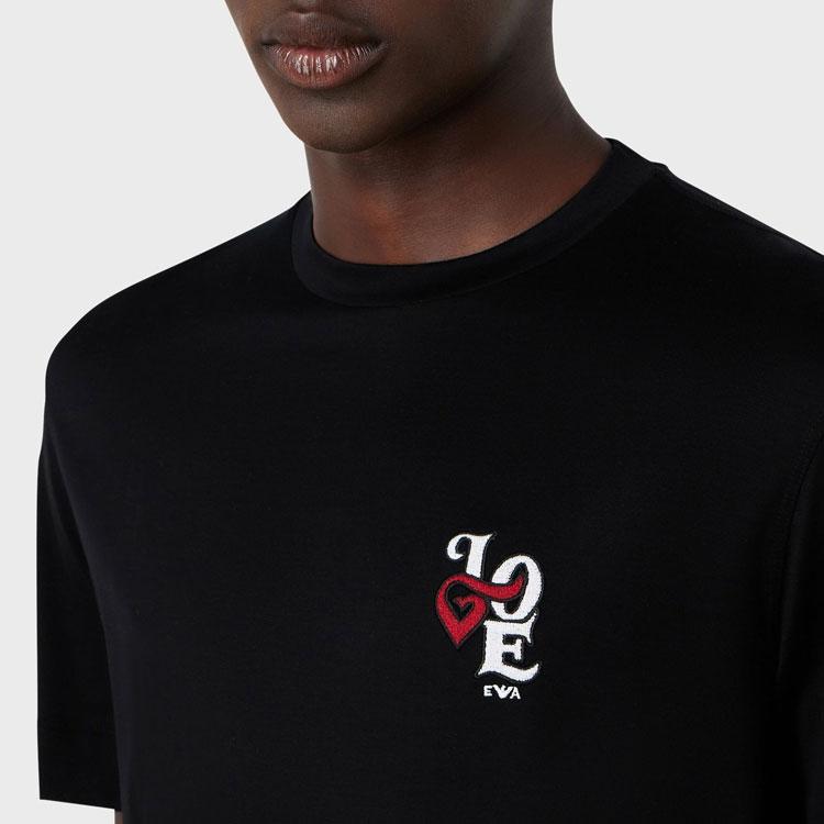 Emporio Armani FW23 Ограниченная серия Футболка с принтом из букв Круглый вырез Короткий рукав Мужские Топы Черный 6R1TB7-1JUVZ-0999