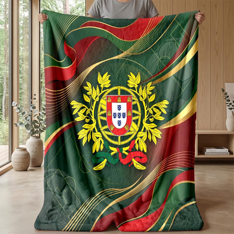 Portugal Football Printed Flannel Blanket Skin Friendly Warm Decorative Throw for Indoor Couch Bed Daily Use