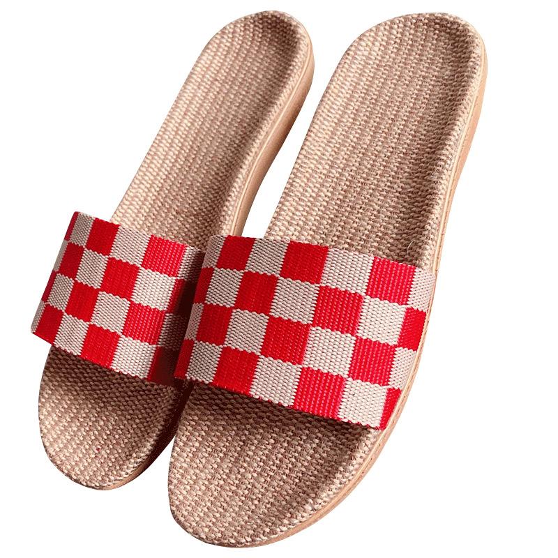 Летние модные клетчатые льняные тапочки
