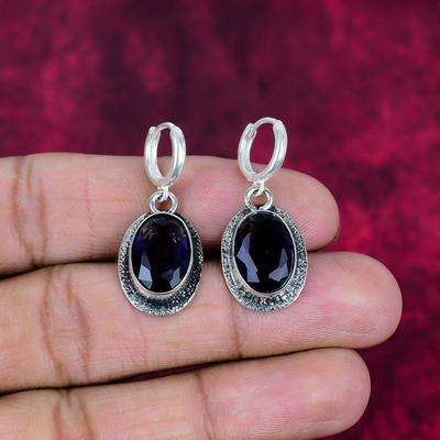 Серьги с иолитом, 925 пробы, сплошные серебряные серьги, ювелирные изделия ручной работы с драгоценными камнями, подарки для жены, абсолютно новые серьги