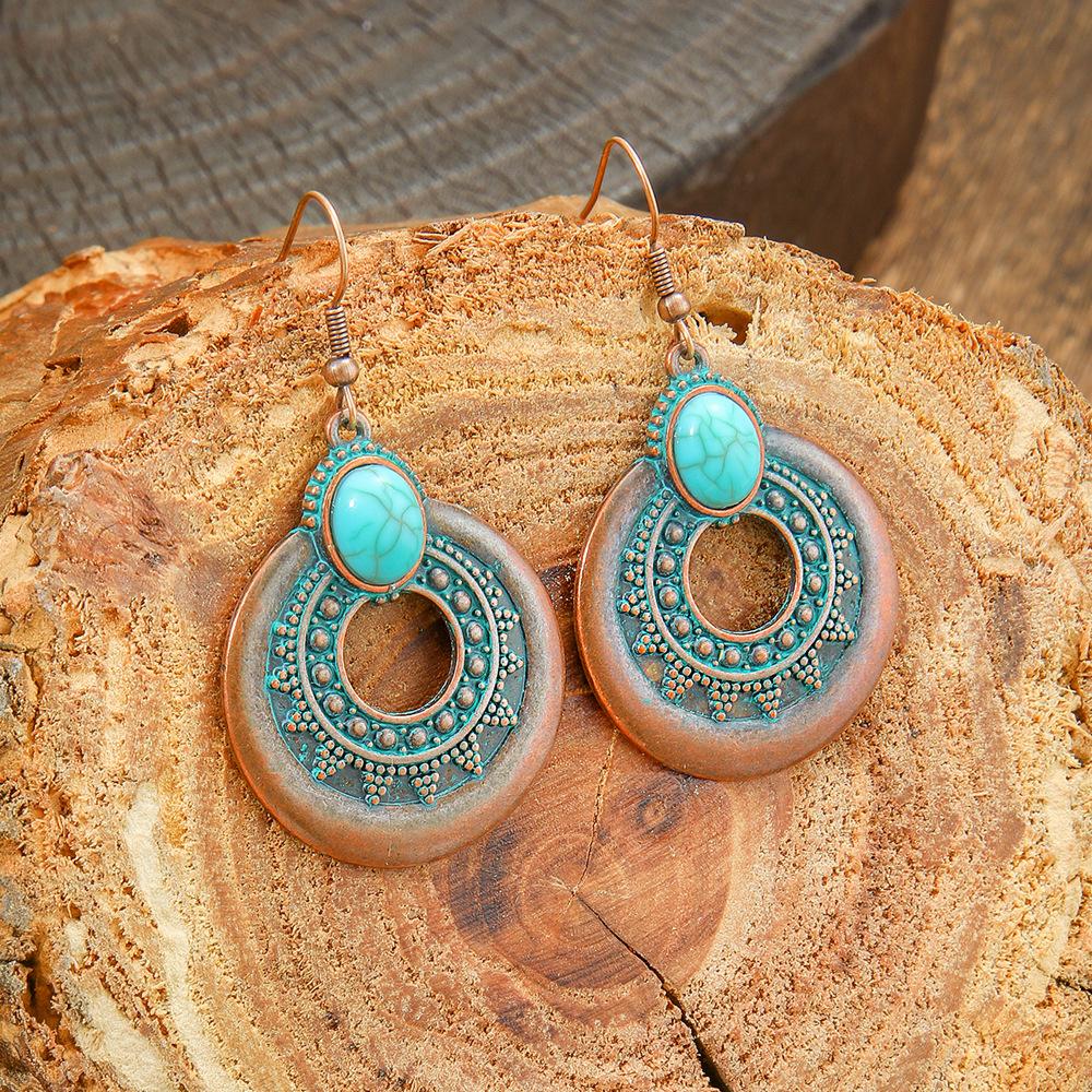 Bohemian Style Retro Earrings with Metal Geometric Hollow Out Ethnic Style Earrings