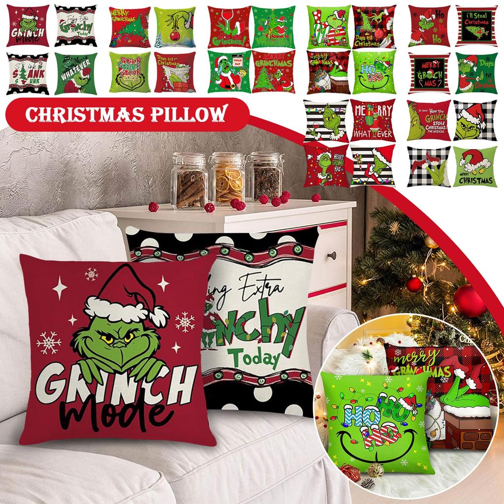 4PCS Christmas Happy Throw Pillow Cover, 18 X 18 Inch, Winter Holiday Cushion Cover Sofa Decor