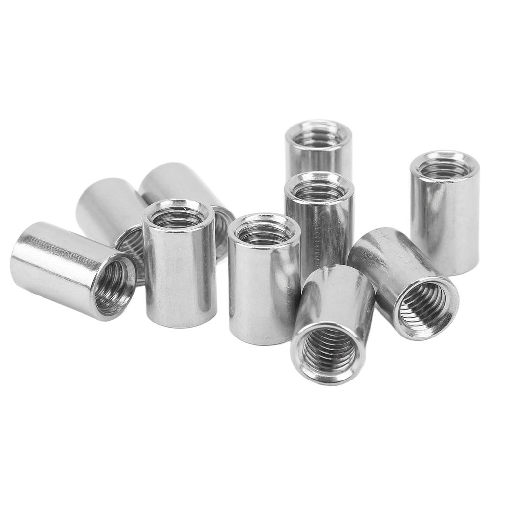 10 Pcs Round Connector Nut M10x1.5 L20mm Stainless Steel Female Thread Round Coupling Nuts Threaded