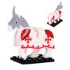 1pcs Medieval Horses Grey Bodies Blue Saddle Blankets White Horse Emblems Yellow Trims Building Block