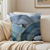 Blue Gold Wave-Shaped Pattern Pillow Case Double-Sided Plush Sofa Cushion Covers Organic Breathable Invisible Zipper