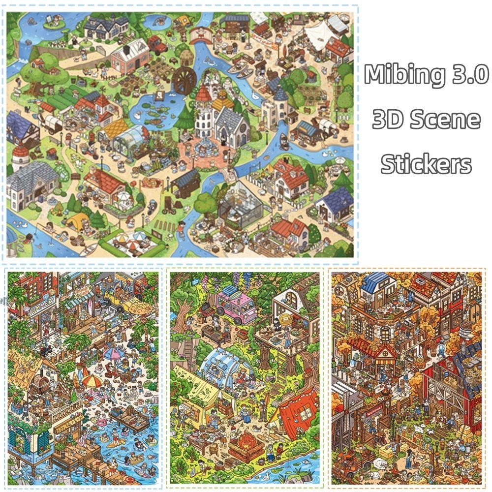 Large Size Mini Scene Stickers PET Die-cut Scrapbook Stickers 3D Stacking Stickers Creative Gifts