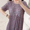Summer Women Dress Small Flower Print Crew Neck Loose Short Sleeves Pleated Mid-calf Length Pullover Dating Shopping Midi Dress