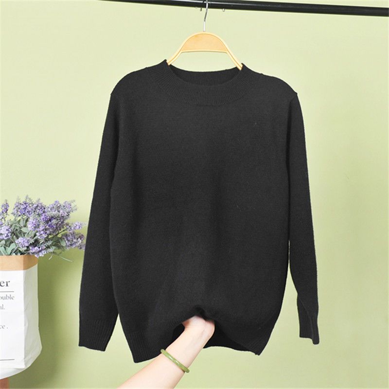 Women's Half High Collar Solid Printing Knitted Autumn and Winter Pullover Long Sleeve Embroidery Fashion Sweater
