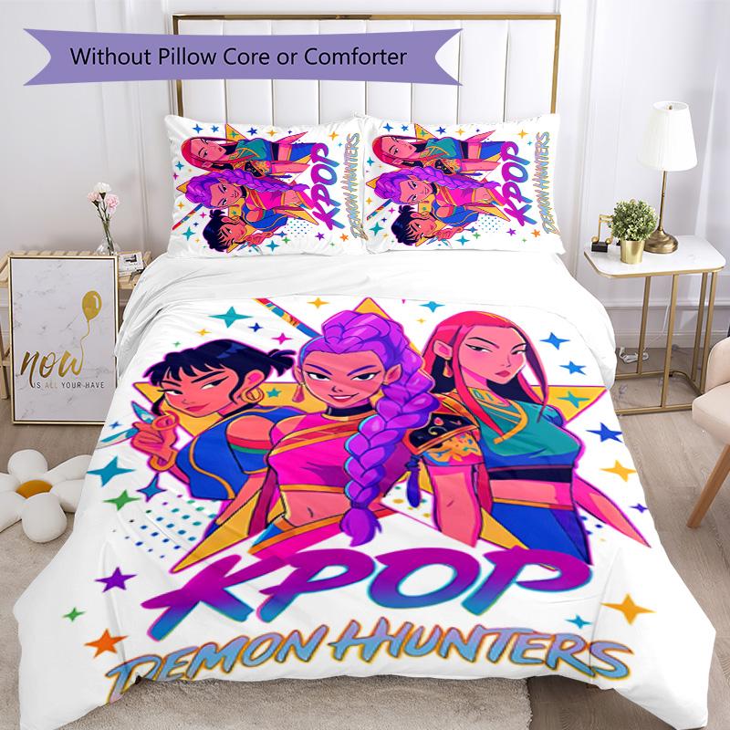 KPOP Hunter 3pcs Bedding Set Duvet Cover Closure Includes 1 Duvet Cover & 2 Pillowcases for All Seasons Bedroom Home Dorm Decor