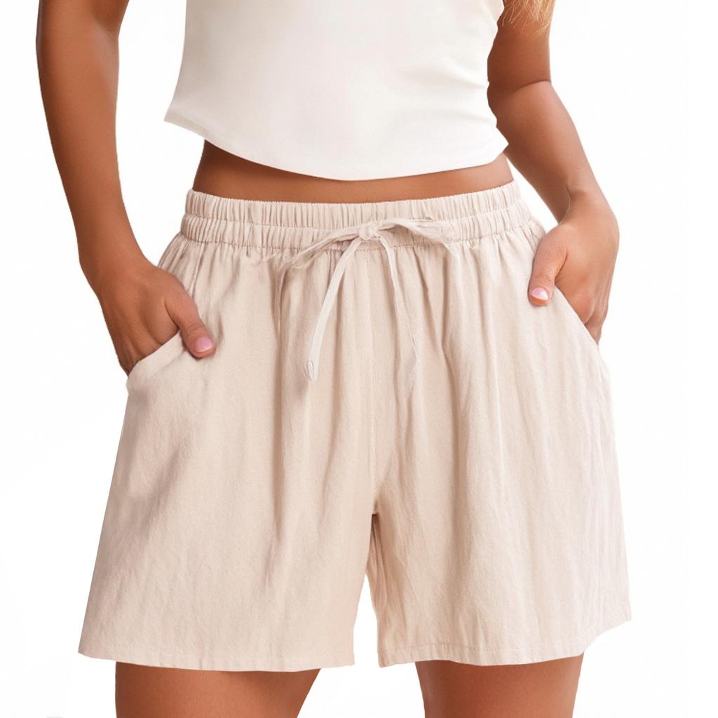 Women's Shorts High Waist Drawstring Knee Length Shorts Elastic Comfy Shorts With Pockets