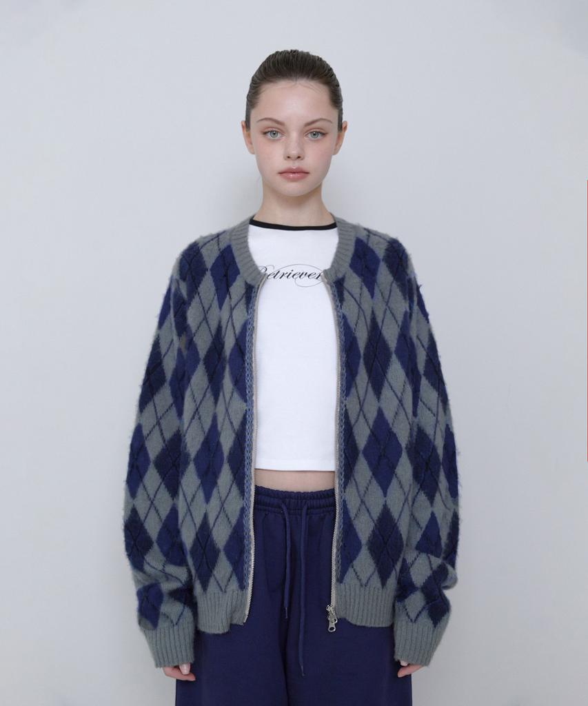 RETRIEVER CLUB Argyle Knit Zip Up [Gray]