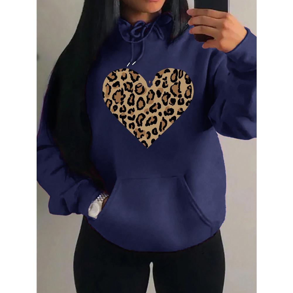 Простое худи с дизайном сердца с леопардовым принтом для женщин, оверсайз, флисовое, осеннее, хип-хоп, спортивная одежда, модная одежда