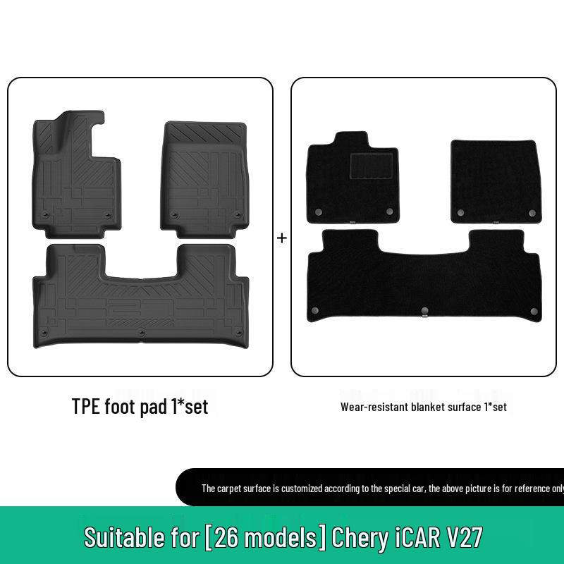 Комплект ковриков на пол и в багажник из полностью ТПЭ для Chery iCAR V27 2026 года, включает коврик на спинку сиденья