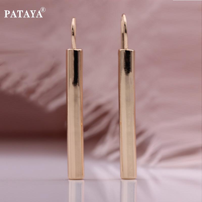 PATAYA Cylinder Style Drop Earrings Rose Gold Color Simple Generous Geometric Abstract Non-Mainstream HipHop Earring