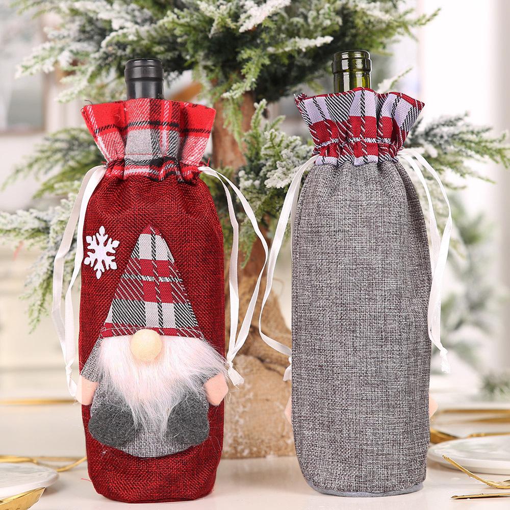 Christmas Red Wine Bottle Cover Bags, Christmas Table Dinner Decoration Bag Cover Xmas Red Wine Gift Bags for Home Decor