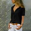 Summer Women Blouses Solid Color Button Up Lapel Plus Size Tops Casual Loose Short Sleeve Chiffon Shirt White Black