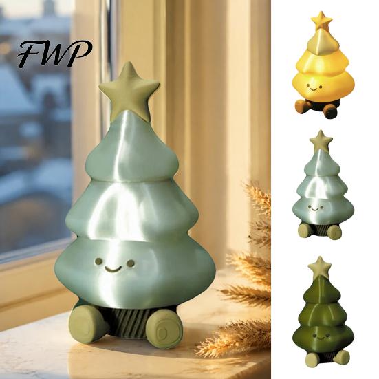 Unique 3D Printed PLA Crafts Christmas Tree Figurine, Cute Smiling Face Storage Decorative for Office Desk Desktop Ornament, Multi-Purpose Toy