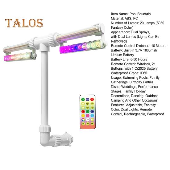 Фонтан для бассейна с 7-цветной светодиодной подсветкой, регулируемый двойной спрей для бассейна, фонтан для бассейна, водопад, охладитель для надземных и вкопанных бассейнов