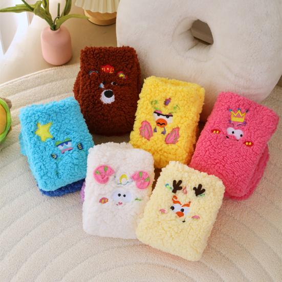 1 Pair Women Plush Fleece Socks Ultra Warm 3D Cartoon Embroidered Socks Elastic Fit Soft Thick Cozy Thermal Socks