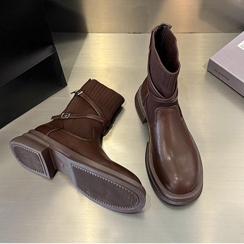 Women's Ankle Boots Flats Designer Knitting Shoes Winter  Fashion Chelsea Boots  Trend Goth Leather Snow Mujer De Botas