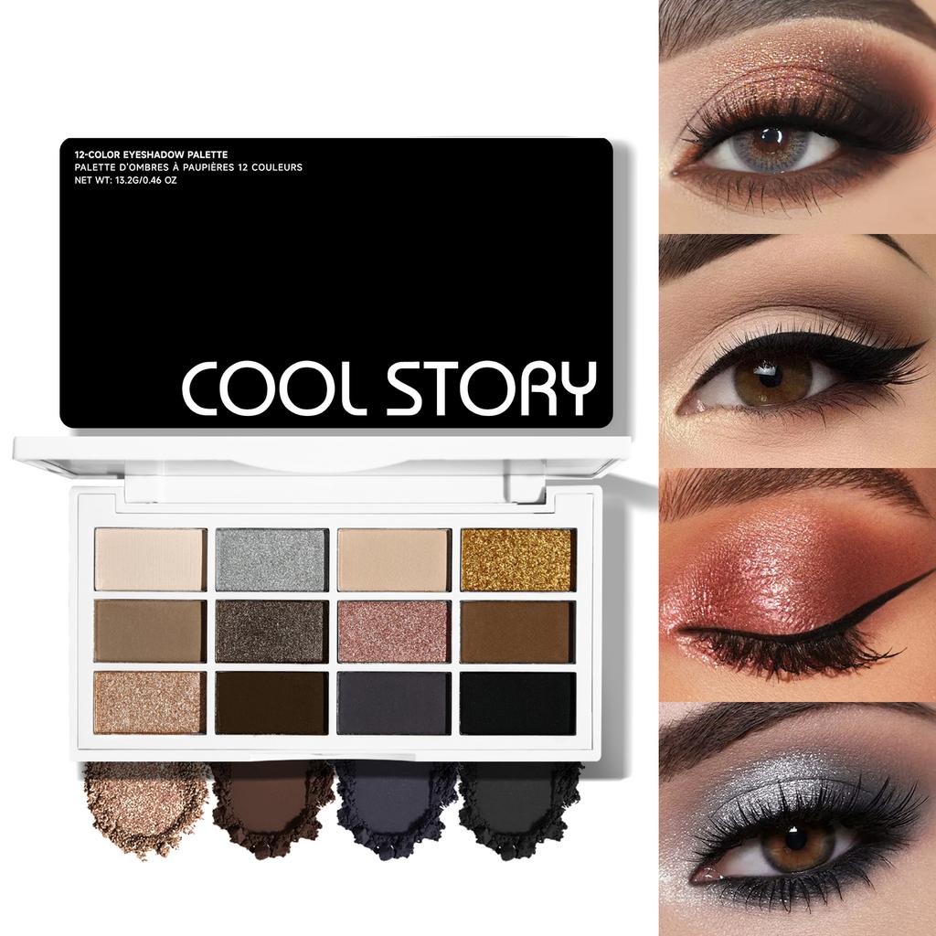 12-color Pink Eyeshadow Palette - Matte and Shiny Versions, Suitable for Both Day and Night, Long-lasting Waterproof Eyeshadow Palette