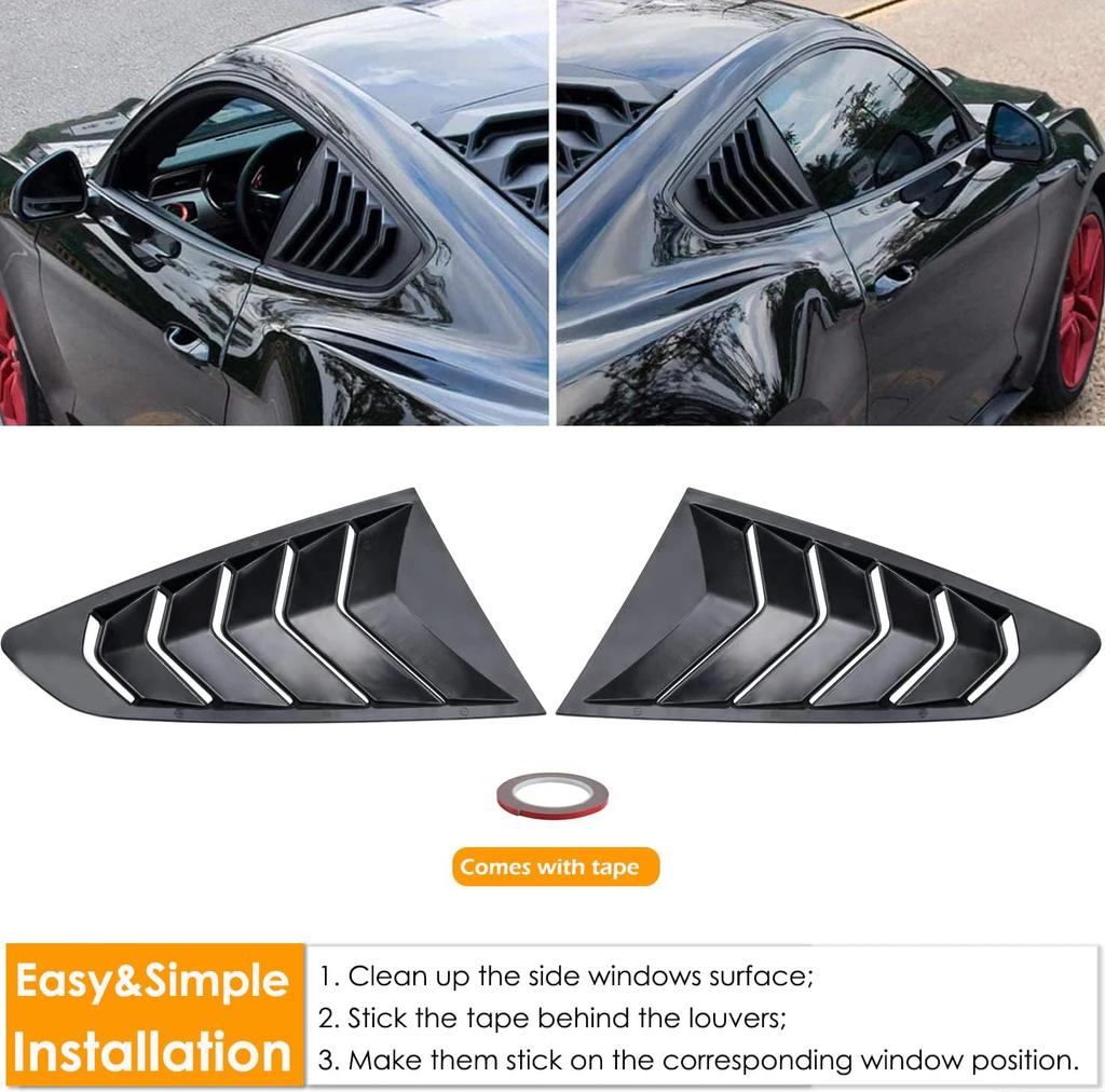 For Ford Mustang 2015-2020 Car Rear Louver Window Side Shutter Cover Trim Sticker Vent Scoop ABS Carbon Fiber Black Accessories