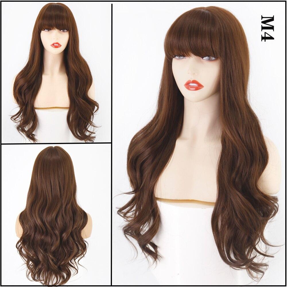 LISI HAIR Synthetic Wig Long Natural Wavy Brown Hair Wigs with Bangs for Women Cosplay Party Lolita Heat Resistant Fiber