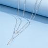 European & American Teardrop Rhinestone Pendant Necklace - Double Layer Long Stick Design