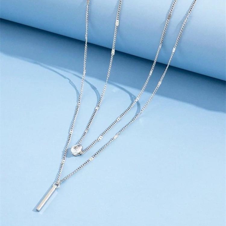 European & American Teardrop Rhinestone Pendant Necklace - Double Layer Long Stick Design